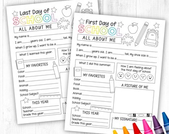 First Day Back to School Printable, Coloring First Day of School Activity, All About Me Questionnaire, Last Day of School Interview