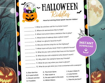 Halloween Riddles Game for Kids, Printable Halloween Games, Fun Halloween Costume Party Game, Halloween Jokes, Classroom Activity, DIGITAL
