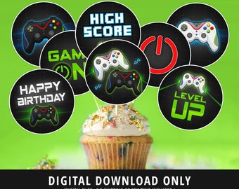 Video Game Cupcake Toppers, Gamer Party Cupcake Toppers, Video Game Party, Gamer Party Topper Labels, Treat, Snacks, Printable, DIGITAL