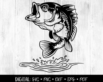 Bass Fish SVG, Bass Fishing Clipart, Fishing Clip art, Fish Clipart, Sea Bass SVG, Water, Dxf, Png, Vector Cut File, Fisherman svg, DIGITAL