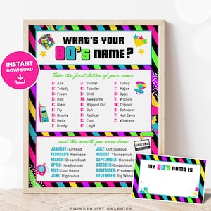 80s Party Sign, Whats Your 80s Name Sign, 80s Birthday Theme, 1980s Name Game, Neon 80s Party Decor, Back to the 80s, Printable DIGITAL