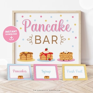 Pannenkoekenrekset, bord pannenkoekenbar, voedseletiketten pannenkoekenbar, decor bord pannenkoekenfeest, pannenkoeken- en pyjamafeest, slaapfeestje, DIGITAAL
