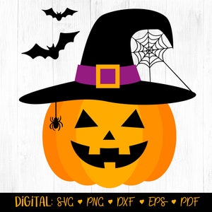 Pumpkin Witch Hat SVG, Pumpkin SVG file, Cute Pumpkin, Jack O Lantern svg file, Halloween SVG, pumpkins cut file, Halloween cut file Digital