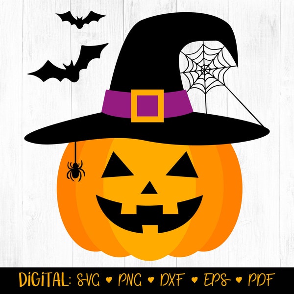 Pumpkin Witch Hat SVG, Pumpkin SVG file, Cute Pumpkin, Jack O Lantern svg file, Halloween SVG, pumpkins cut file, Halloween cut file Digital