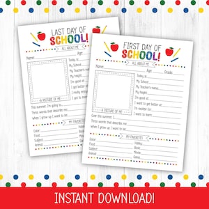 First and Last Day Of School Printable, All About Me, Back to school Questionnaire, School Interview, Keepsake, Memories, Instant Download