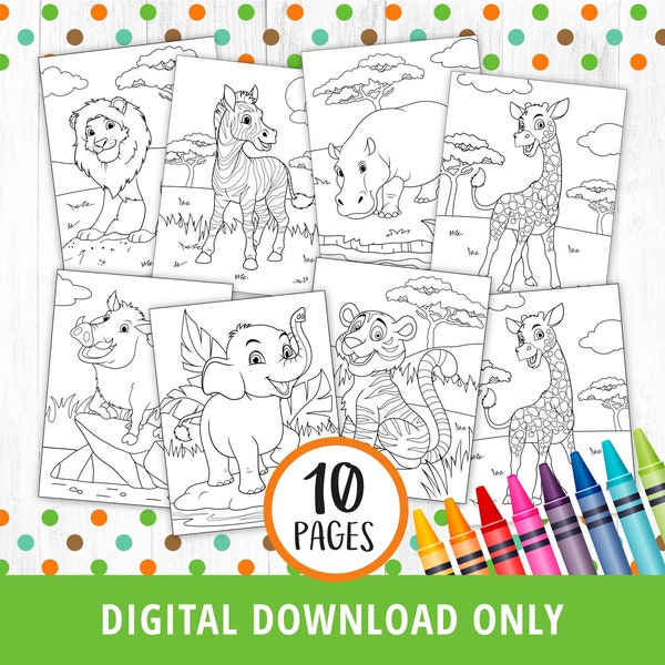 Wild Safari Animals Coloring Pages Printable, Safari Coloring Pages, Safari Game Activity, Safari Party, Jungle, Zoo, Party Game PDF DIGITAL