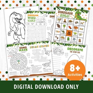 Dinosaur Game Printable Bundle, Dinosaur Activity Pages, Dinosaur Coloring Pages, Dinosaur Bingo, Dinosaur Games, Dino, DIGITAL