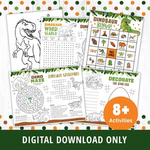 Dinosaurier Spiel druckbares Bundle, Dinosaurier Aktivitätsseiten, Dinosaurier Malseiten, Dinosaurier Bingo, Dinosaurier Spiele, Dino, DIGITAL