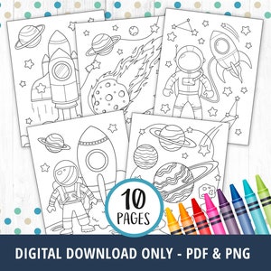 10 Outer Space Coloring Pages for Kids, Astronaut Coloring Pages, Planets Coloring Book, Rockets, Outer Space Birthday Activity, PDF DIGITAL