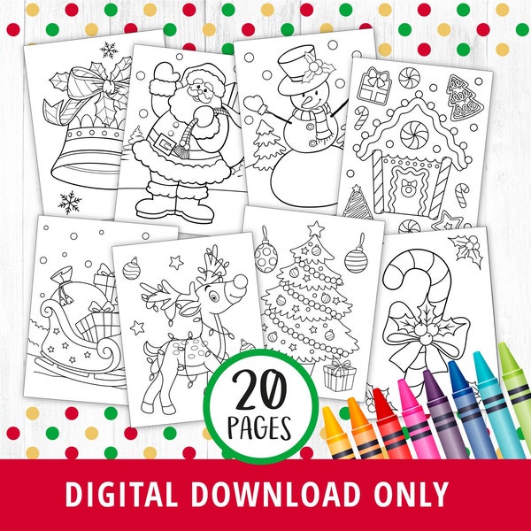 20 pages à colorier de Noël, imprimables de Noël, jeux de Noël, activités de Noël, pages à colorier imprimables, salle de classe, NUMÉRIQUE