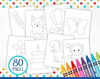 80 Easy Coloring Pages for Kids Toddlers Preschoolers, Kid Activities, Kindergarten, Homeschool, Classrooms, Birthday Gift, Printable PDF