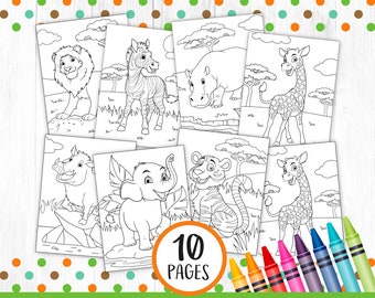 Wild Safari Animals Coloring Pages Printable, Safari Coloring Pages, Safari Game Activity, Safari Party, Jungle, Zoo, Party Game PDF DIGITAL