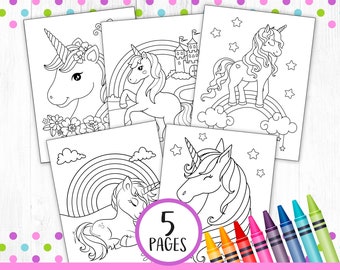 5 Unicorn Coloring Pages, Unicorn Printables, Unicorn Games, Unicorn Activities, Printable Coloring Pages, Unicorn Party Birthday, DIGITAL