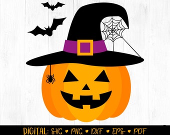 Pumpkin Witch Hat SVG, Pumpkin SVG file, Cute Pumpkin, Jack O Lantern svg file, Halloween SVG, pumpkins cut file, Halloween cut file Digital