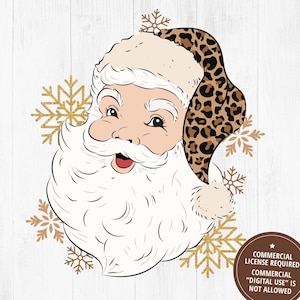 Leopard Print Santa Sublimation PNG, Papai Noel retrô, Sublimação de Natal, Camisa de Papai Noel, Clipart de Papai Noel PNG, Vintage, Download instantâneo