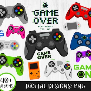 Video Game Clipart, Game Controller Clipart, Gamer Clipart, Gaming Clipart, Video Games PNG, Game Over, Level Up, Video Games, PNG, DIGITAL