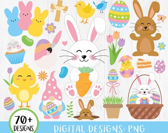 Easter Clipart, Easter Clipart Bundle, Bunny Clipart, Easter Chicks, Peeps Clipart, Spring, Easter Eggs, Jellybeans, Candy, Flowers, PNG