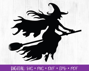 Witch flying on her Broom SVG JPG PNG Halloween Digital Design