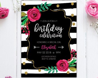 stripe floral invite etsy