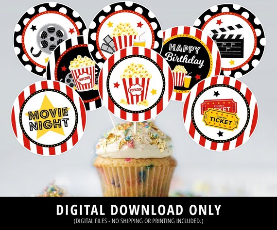 Buy Movie Night Cupcake Toppers, Movie Night Party, Movie Party