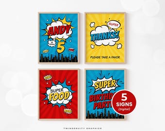Superhero Party Signs, Superhero Birthday Party Decor, Welcome Sign, Superhero Party Supplies, Comic, Birthday Party Boy, Printable, DIGITAL