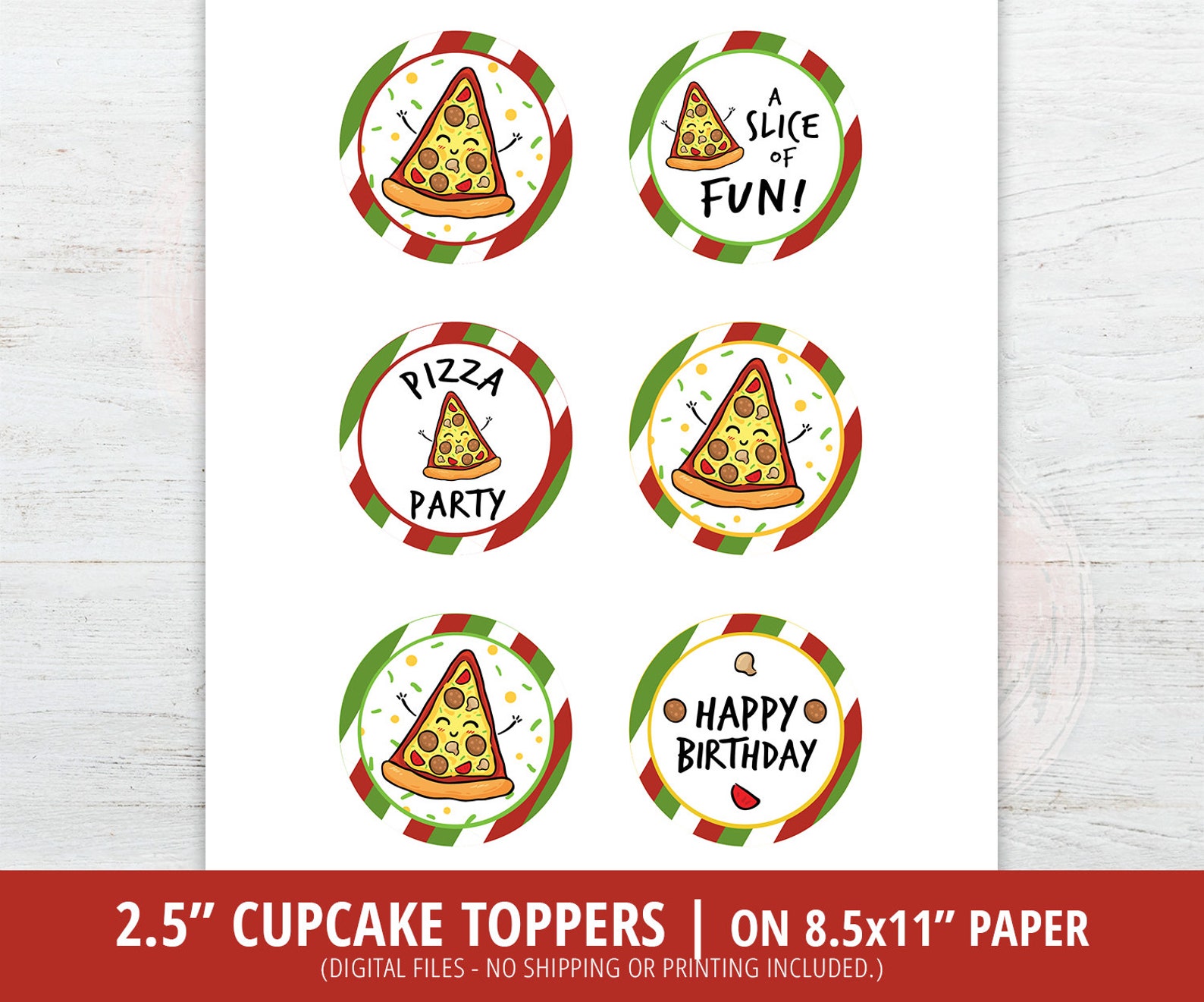 Pizza Cupcake Toppers Pizza Party Cupcake Toppers Pizza - Etsy