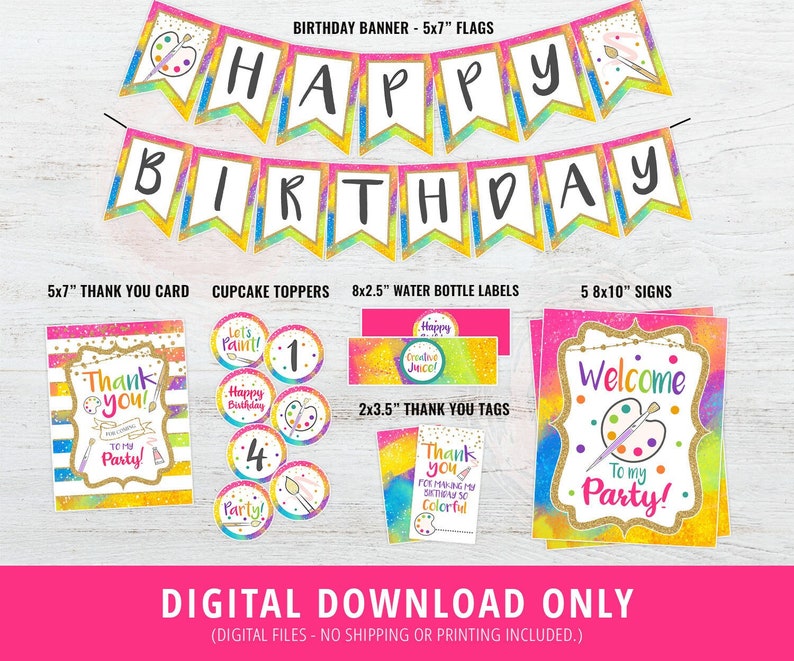 Art Party Decoration Paint Party Signs Art Party Banner Art Paint Package Party Cupcake Toppers Party kit Decor Painting Printable DIGITAL image 1