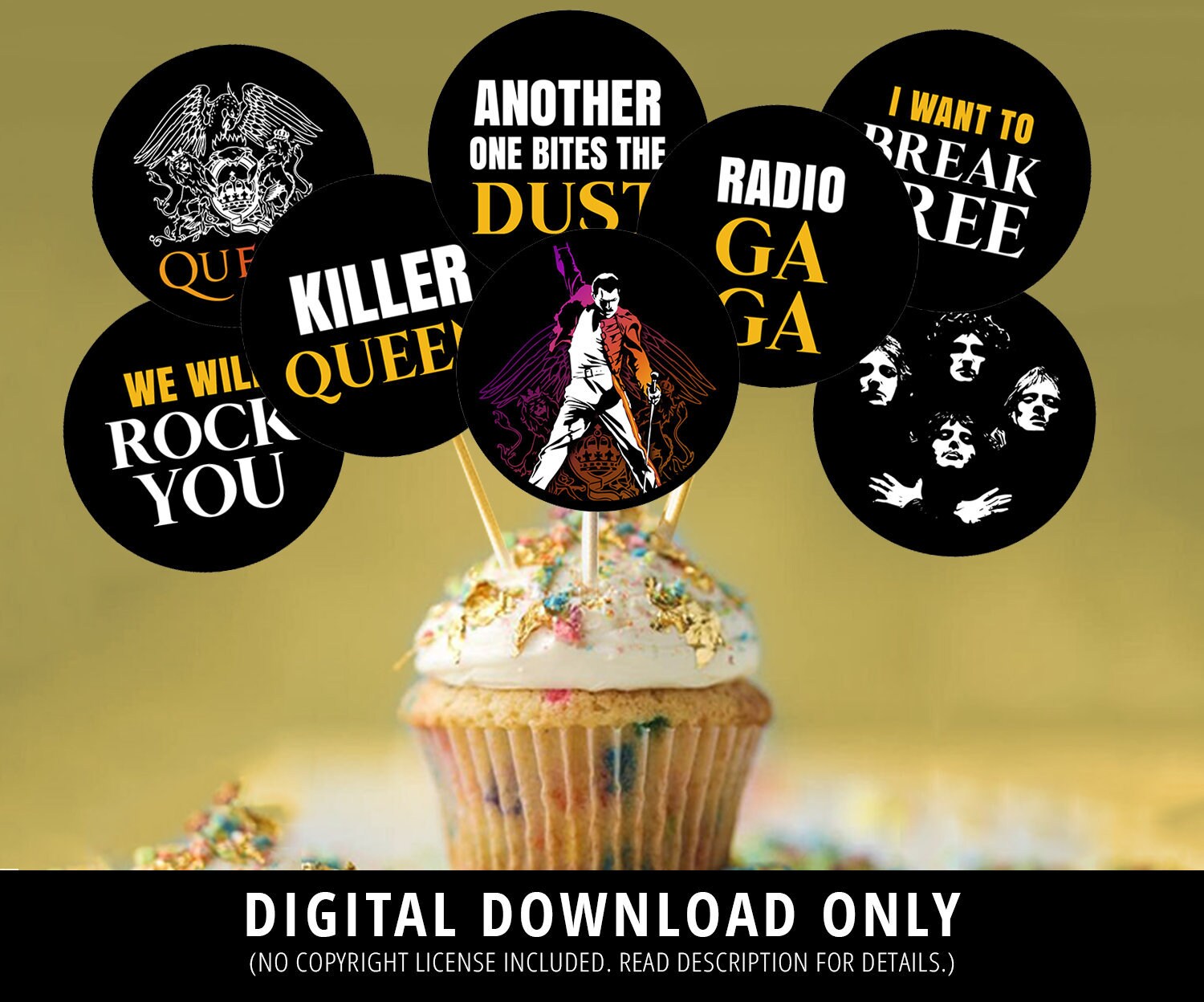 Queen Cupcake Toppers Queen Band Cupcake Toppers Queen Etsy