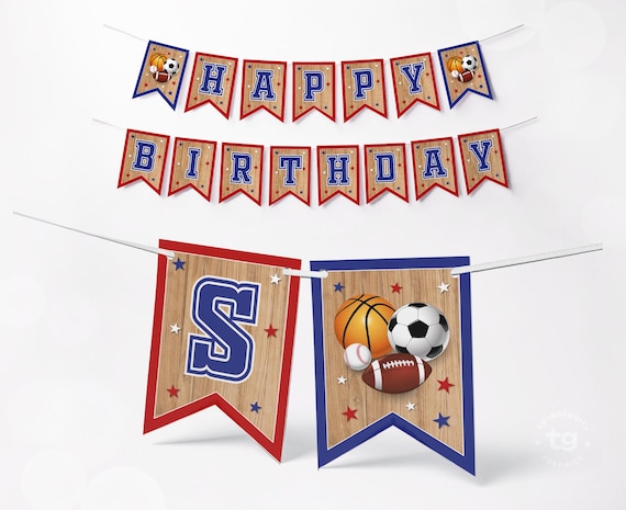 Sports Birthday Banner, Sports Birthday Party Decorations, All Star Birthday Banner, Basketball, Baseball, Football, Printable, DIGITAL