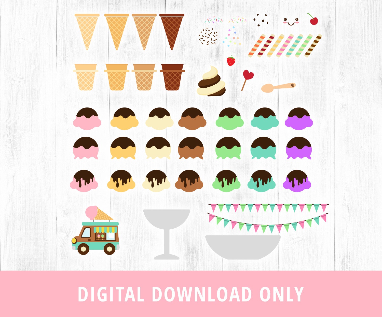 120 Ice Cream Clipart Build Your Own Ice Cream Cone Clip Art Etsy