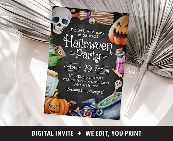 Halloween Invitation, Halloween Invite, Eat Drink Be Scary Invite, Halloween Party Flyer, Halloween Party Invite, Pumpkins, Skulls, DIGITAL