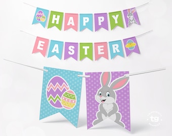 Happy Easter Banner, Easter Bunting Banner, Easter Party Decor, Easter Egg Banner, Spring Banner, Easter Party, Printable, Instant Download