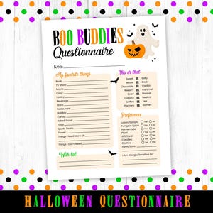 Boo Buddies Questionnaire for Halloween Gift Exchange, Boo Buddy Basket Printable, Questionnaire Favorite Things, Coworkers Quiz, Fall, PDF