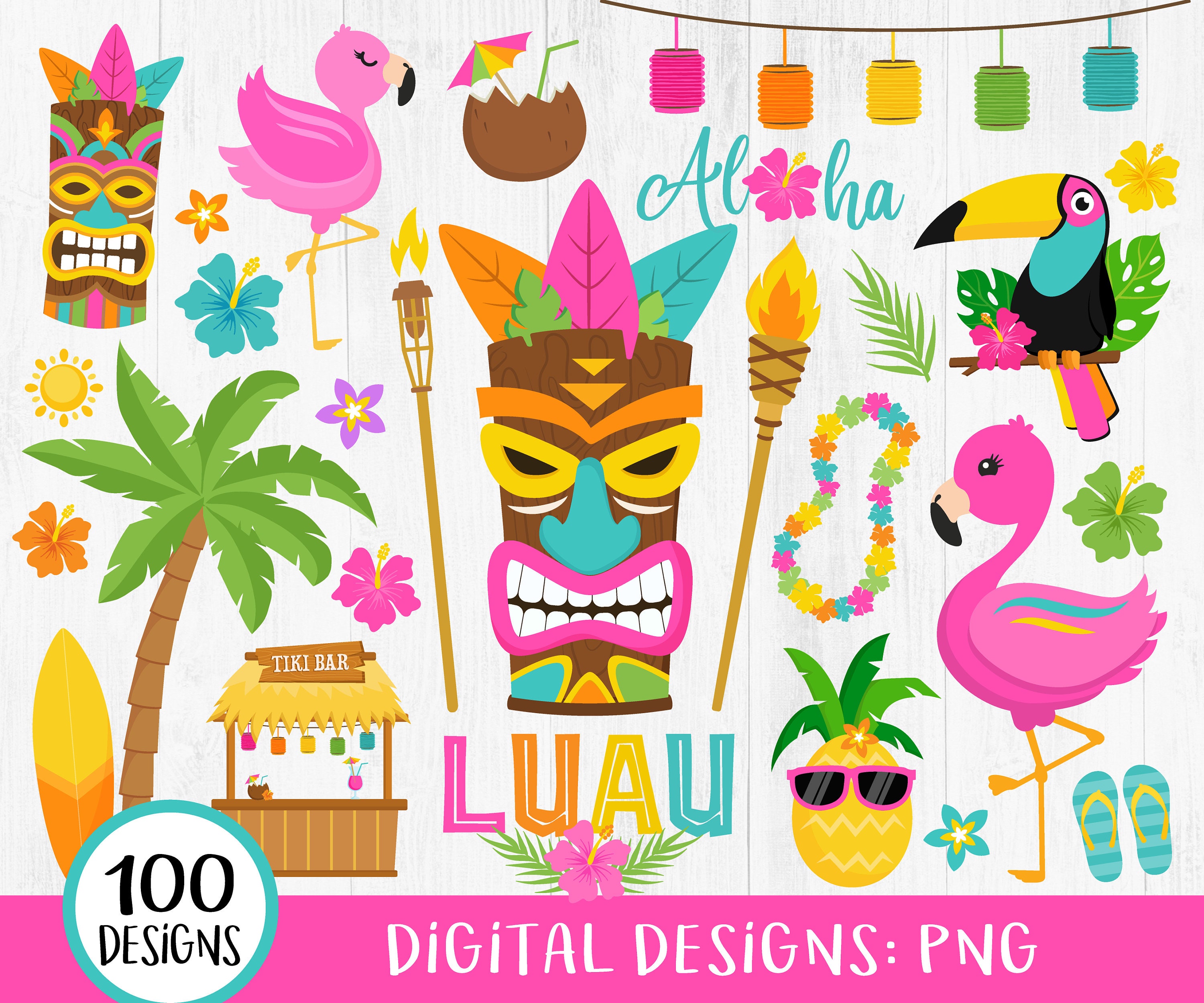 Hawaii Ukulele Clip Art. Hawaiian Ukuleles Clip Art. Hibiscus Ukuleles  Digital Images. 10 Colorful Flowery Ukuleles. Luau Party Decor 