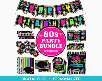 80s Birthday Party Decorations, Retro Neon 1980s Theme Birthday Party, Printable Personalized 80s Decor Bundle All Ages, Eighties DIGITAL