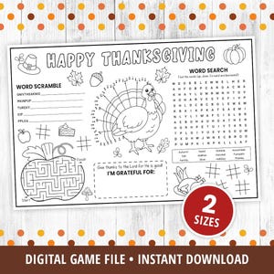 Thanksgiving Placemat, Kids Thanksgiving Coloring Placemat, Thanksgiving Activities, Thanksgiving Coloring Page, Craft, Printable DIGITAL