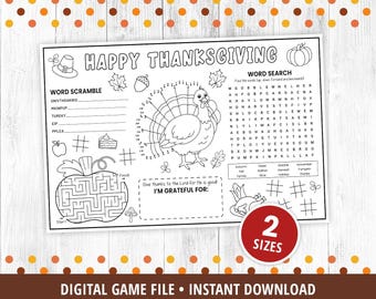Thanksgiving Placemat, Kids Thanksgiving Coloring Placemat, Thanksgiving Activities, Thanksgiving Coloring Page, Craft, Printable DIGITAL
