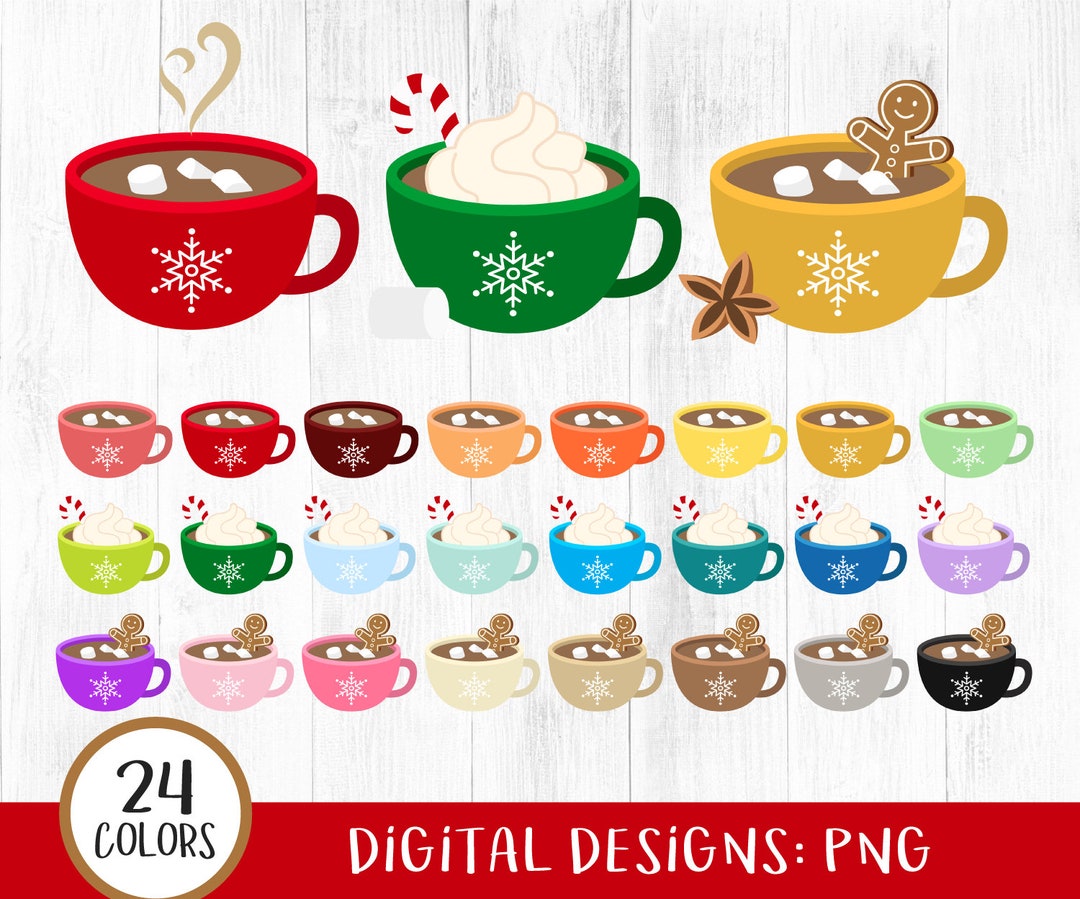 Hot Cocoa Mugs Clipart, Hot Chocolate Mugs Clipart, Winter Cups