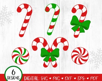 Candy Cane SVG, Candy Canes Clipart, Candy Cane with Bow, Christmas SVG Clipart, Sweets, Candy, Holiday, Mints, Peppermint, PNG, dxf, eps
