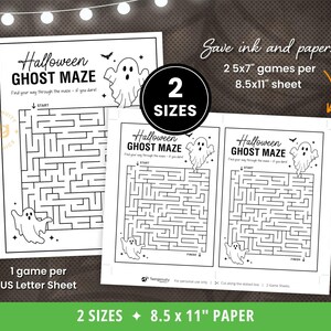 The Halloween mazes are available in two sizes. One game per eight point five by eleven inches (US letter size) and two games per sheet.