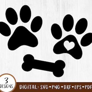 Paw Print SVG, Dog Paw Prints SVG, Dog Bone svg, Dog Paws, Heart Paw Print, Dog Love, Cat Paw, Pet Paw, svg, dxf, Cut File, Cricut, DIGITAL