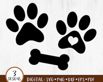 Pootafdruk SVG, hondenpootafdrukken SVG, hondenbot svg, hondenpootjes, hartpootafdruk, hondenliefde, kattenpoot, huisdierpoot, svg, dxf, gesneden bestand, Cricut, DIGITAAL