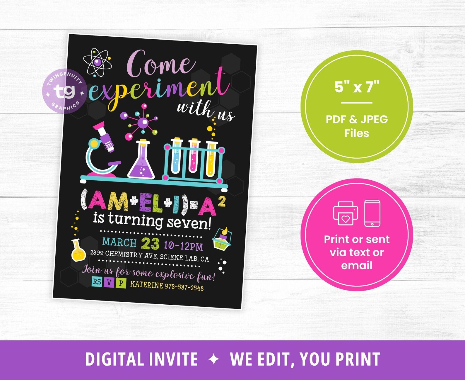 Science Party Invitation, Printable Mad Science Birthday Party ...