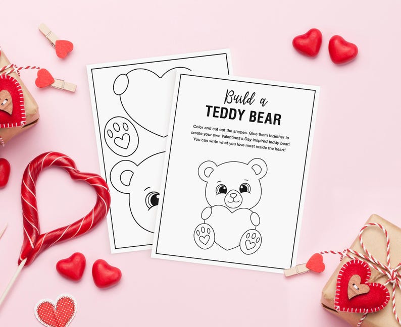 Build a Teddy Bear Kid's Craft, Printable Valentines Day Craft, Kid's ...