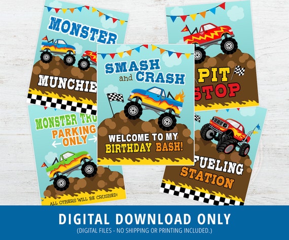 Monster Truck Party Signs Monster Truck Birthday Party Decor Etsy 日本