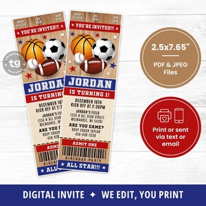 Sports Ticket Invite, Sports Invitation, Sports Birthday Party Invite, Sports invite, All Star Birthday Invite, Wood, Printable DIGITAL image 3