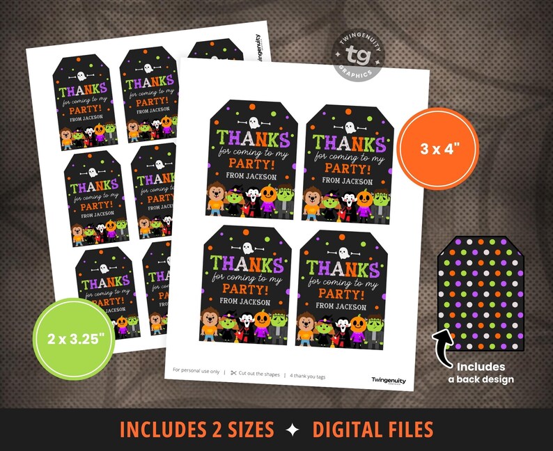Halloween Gift Tags, Halloween Thank You Favor Tags, Halloween Birthday Tags, Costume Halloween Party, Kids, Decor, DIGITAL PDF image 2