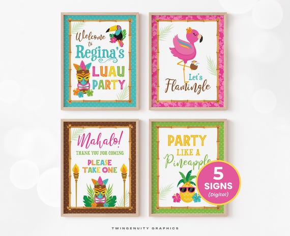 Luau Party Signs, Tropical Luau Birthday Party Signs, Welcome Sign, Snack Shack, Hawaiian Party Decor, Tiki, Printable DIGITAL
