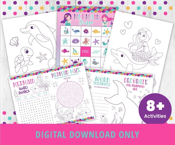 Mermaid Games Printable Bundle, Mermaid Under the Sea Activity Pages, Mermaid Coloring Pages, Mermaid Bingo, Under the Sea Games, DIGITAL