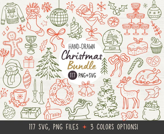 Hand Drawn Christmas SVG Clipart Bundle, Coquette Christmas SVG, Whimsical Christmas Borders Frames, Doodles, Christmas Party Bachelorette